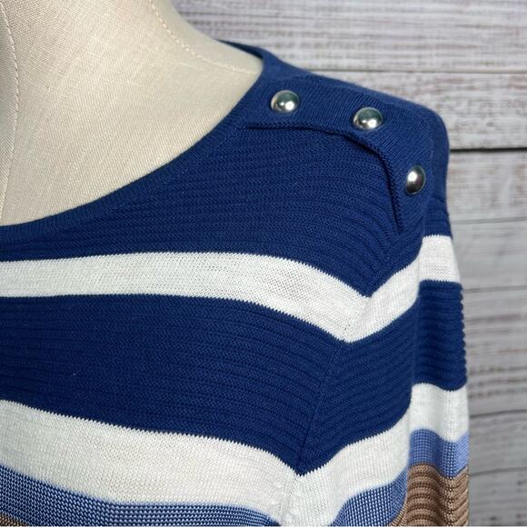 Chicos XL Striped Button Shoulder Pullover Sweater‎ Ribbed Stripes 3/4 Sleeves - Picture 4 of 11